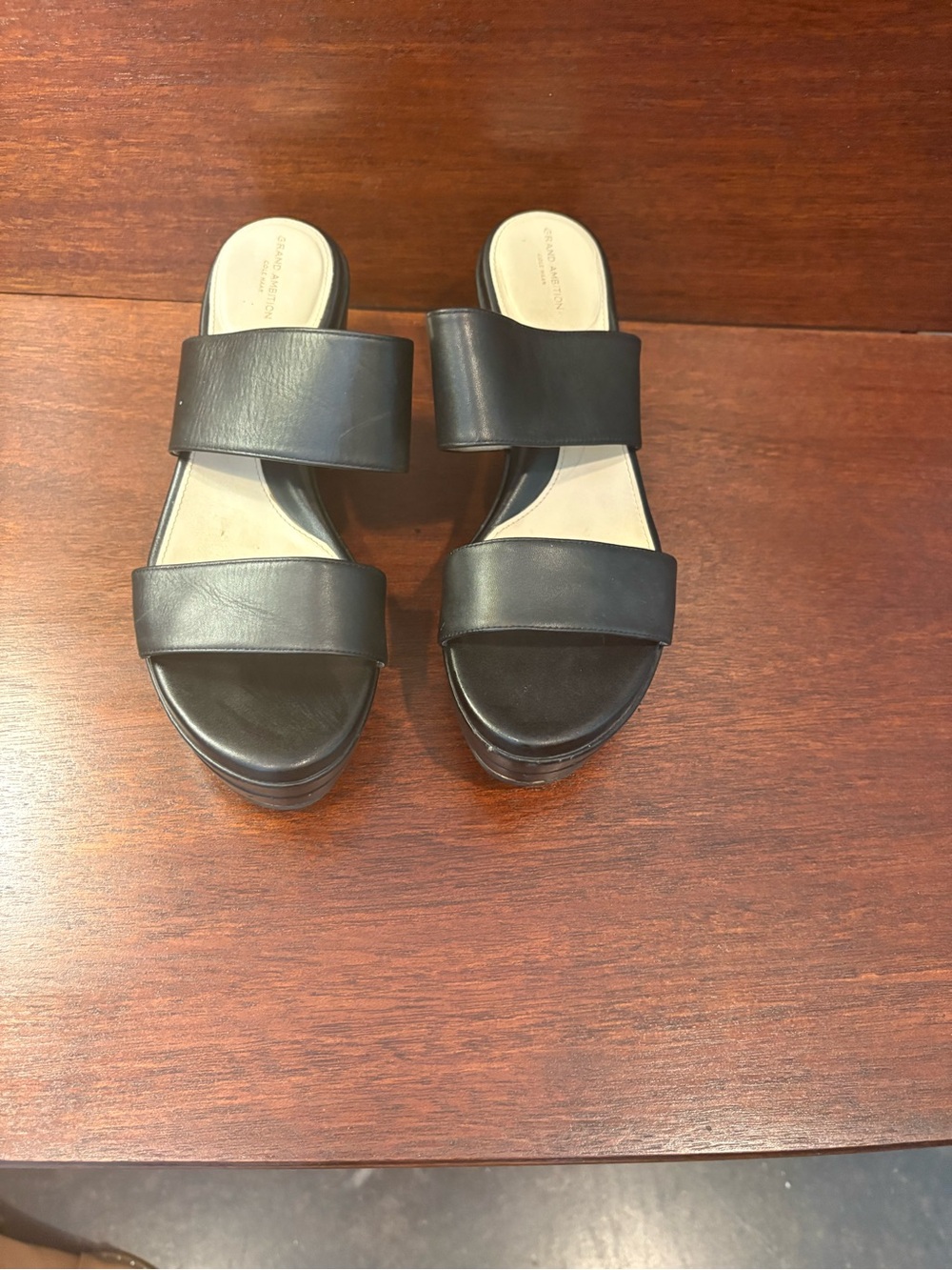 Cole Haan Black Leather Platform Slip-On Sandal